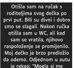 “Otišla sam na ručak s roditeljima svog dečka po prvi put…”