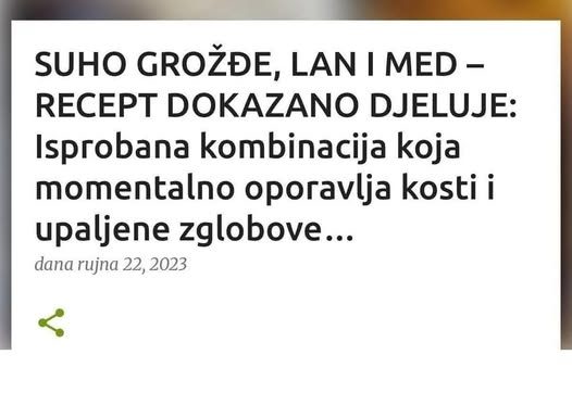 SUVO GROŽĐE, LAN I MED – RECEPT KOJI DOKAZANO DJELUJE: Isprobana kombinacija koja brzo oporavlja kosti i zglobove