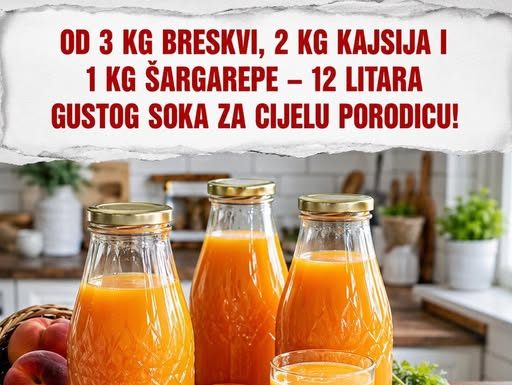Od 3 kg breskvi, 2 kg kajsija i 1 kg šargarepe – 12 litara gustog soka za cijelu porodicu!